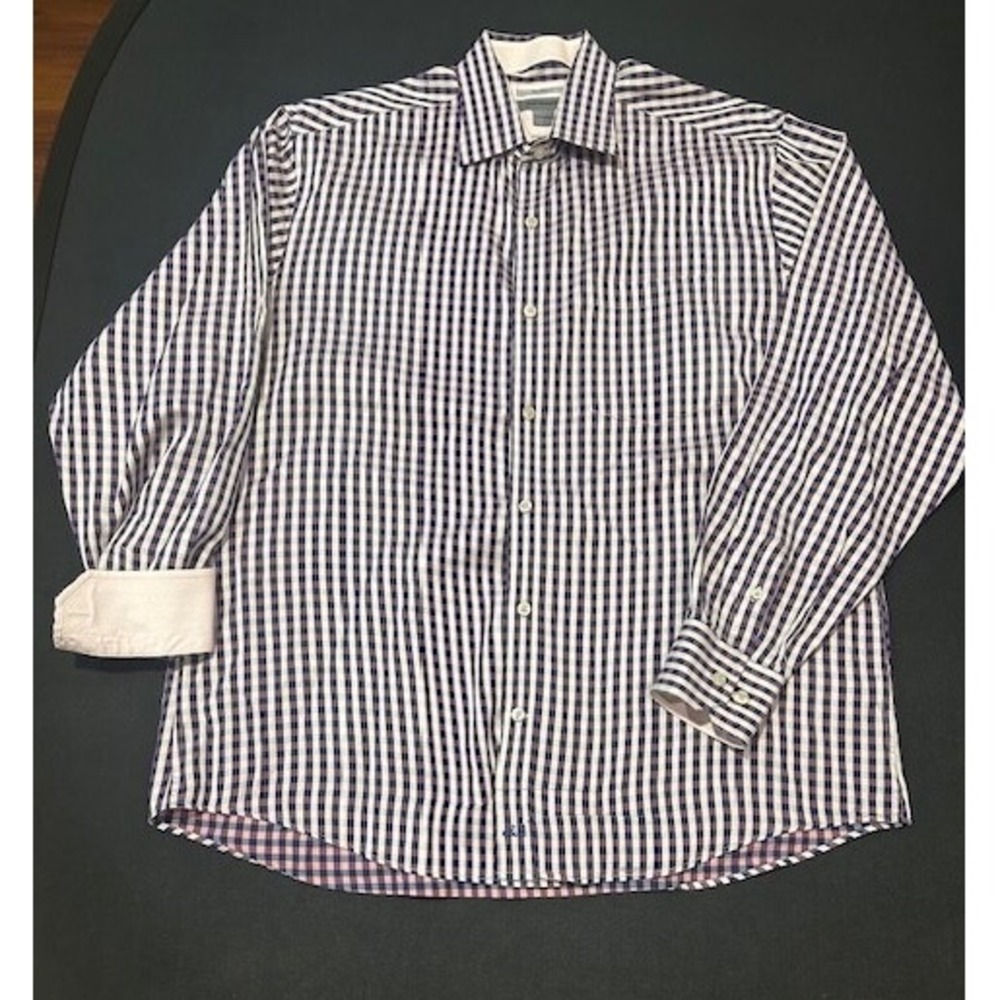 Johnston & Murphy Mens Tailored Fit Flip Cuff Purple/White Checked Shirt- Size L